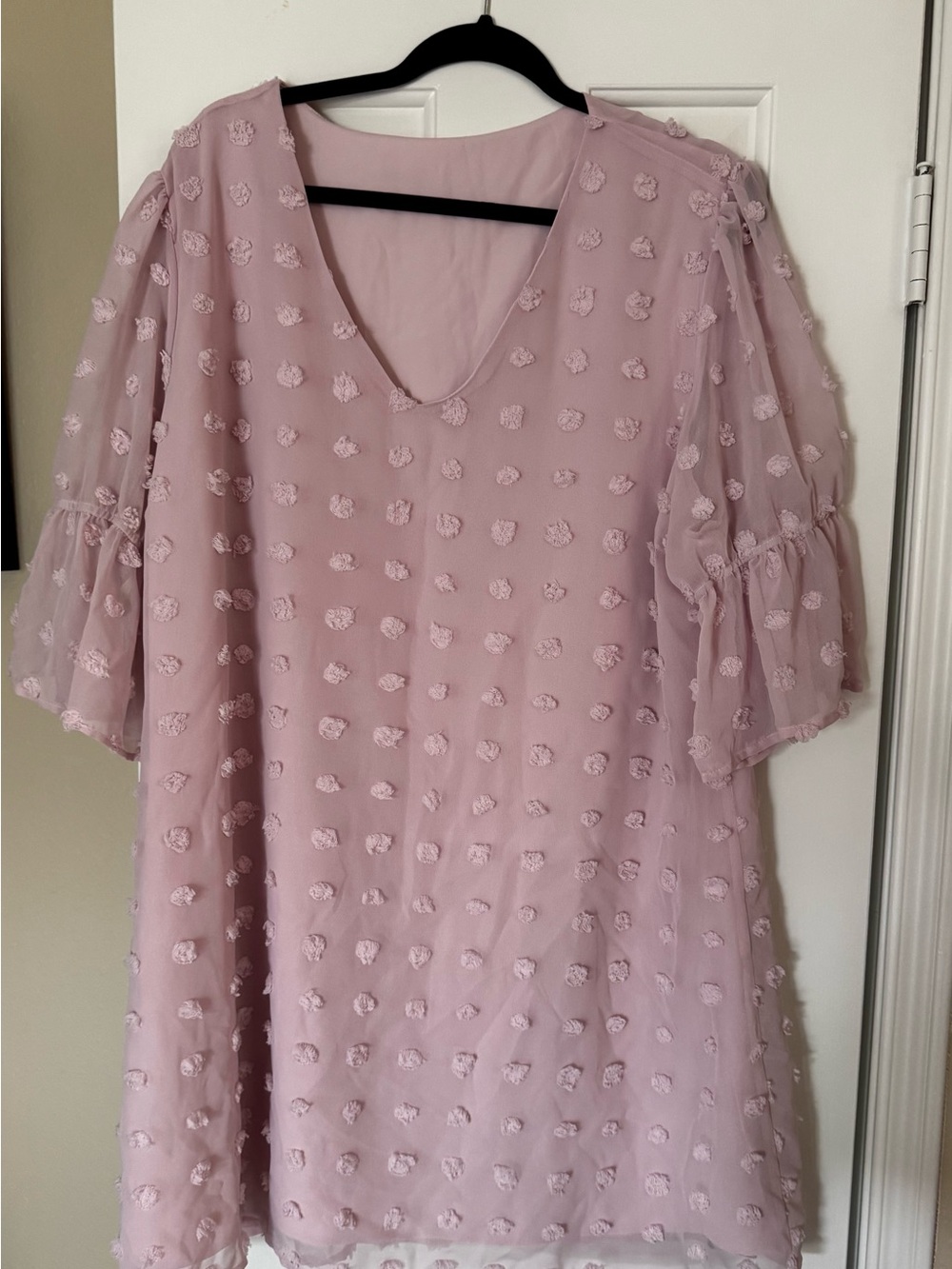 Women's Pink Mini Dress with Textured Dot Detail